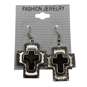 Silver Tone Cross‎ Earrings Western Boho Fashion Jewelry